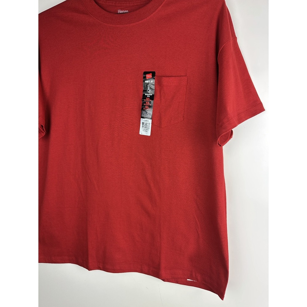 ✨2/$20 Hanes Beefy-T Relaxed Fit Pocket Tee Chili Pepper Red Shirt Men's Size XL - Picture 6 of 14
